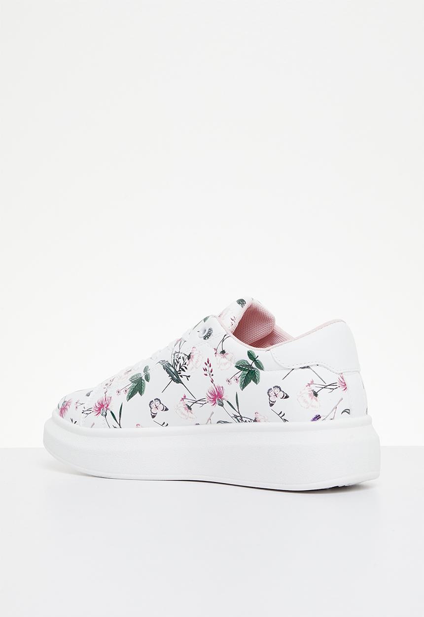 Tom Tom - Floral flatform sneaker - white