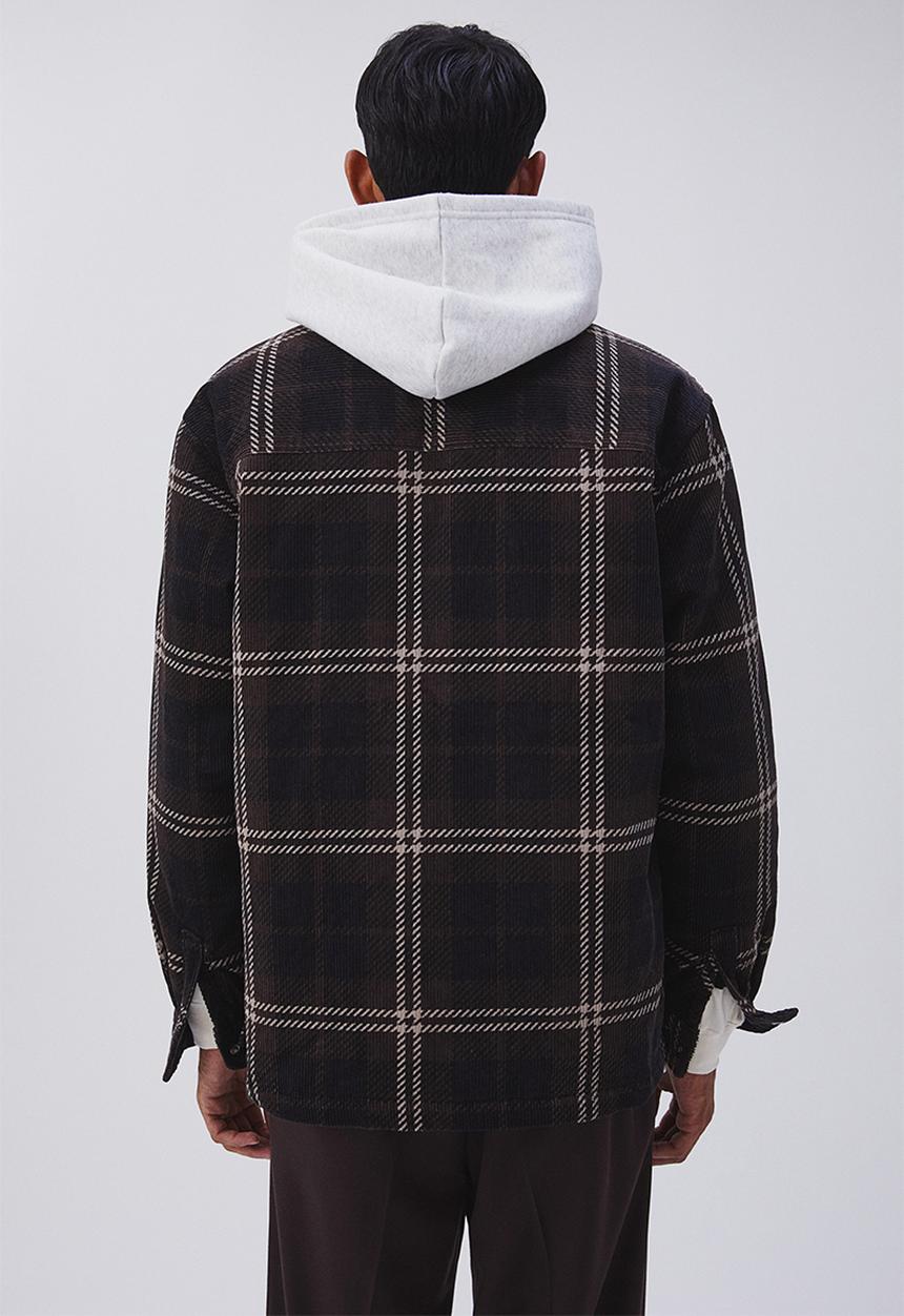 H&M - Relaxed fit padded shacket - dark brown/checked