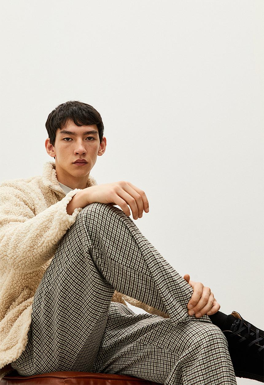 H&M - Relaxed fit wool-blend trousers - green/black checked