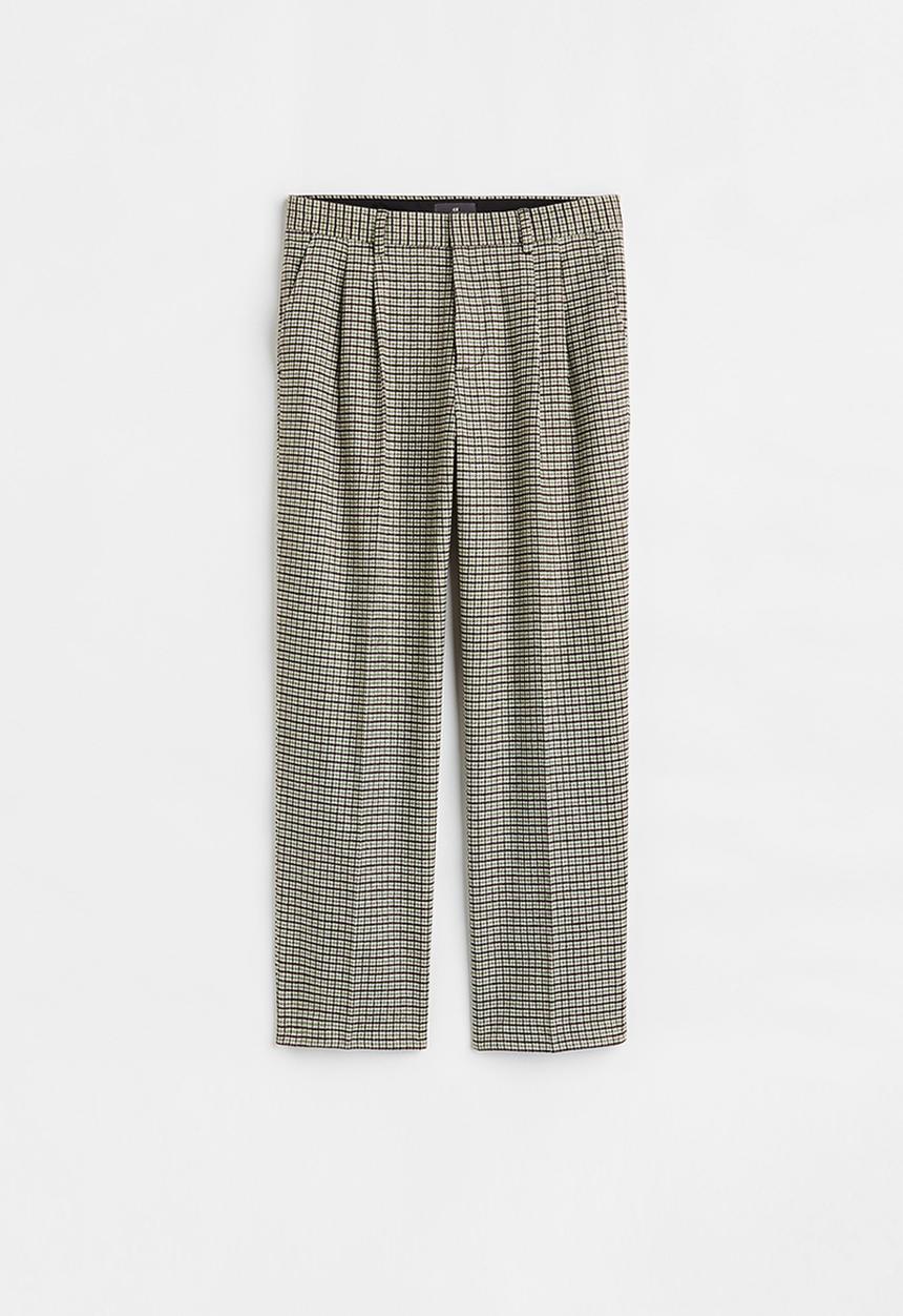 H&M - Relaxed fit wool-blend trousers - green/black checked