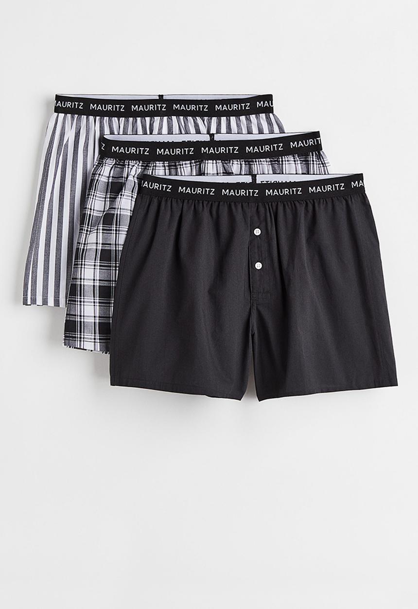 H&M - 3 Pack woven cotton boxer shorts - black/checked