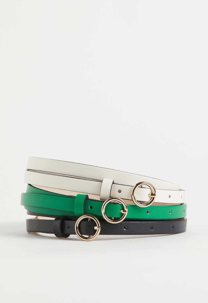 H&M - 3-pack narrow belts - green/cream