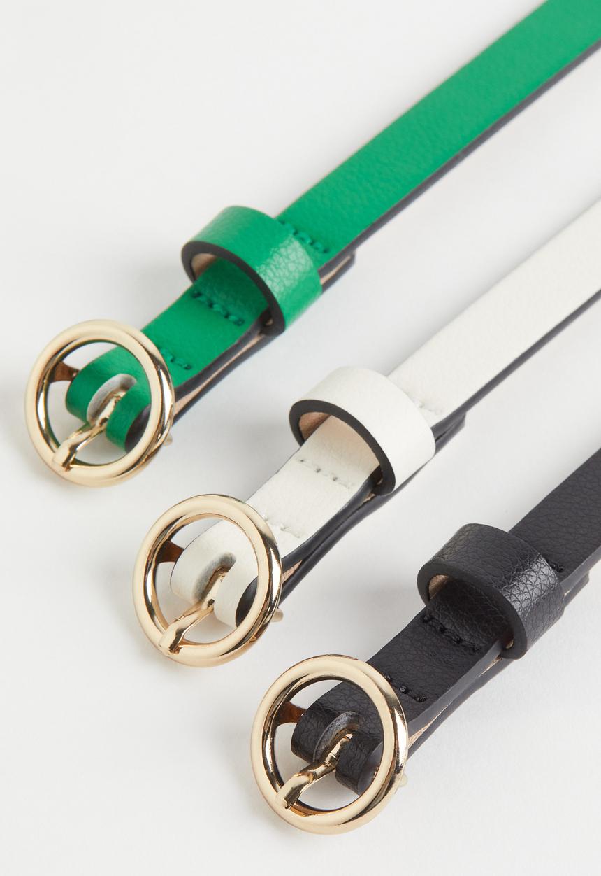 H&M - 3-pack narrow belts - green/cream