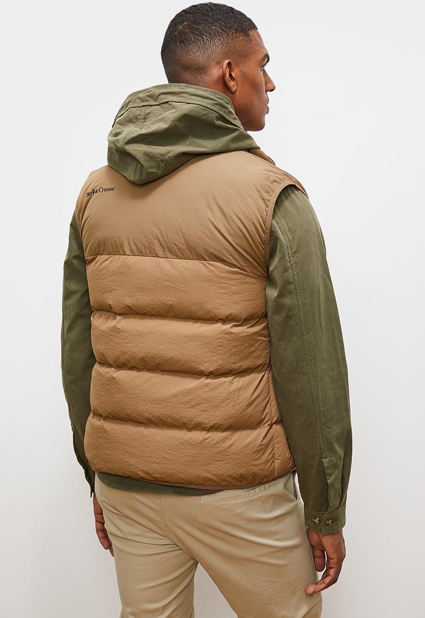 Lark & Crosse - Mason Sleeveless colourblock puffer jacket - taupe