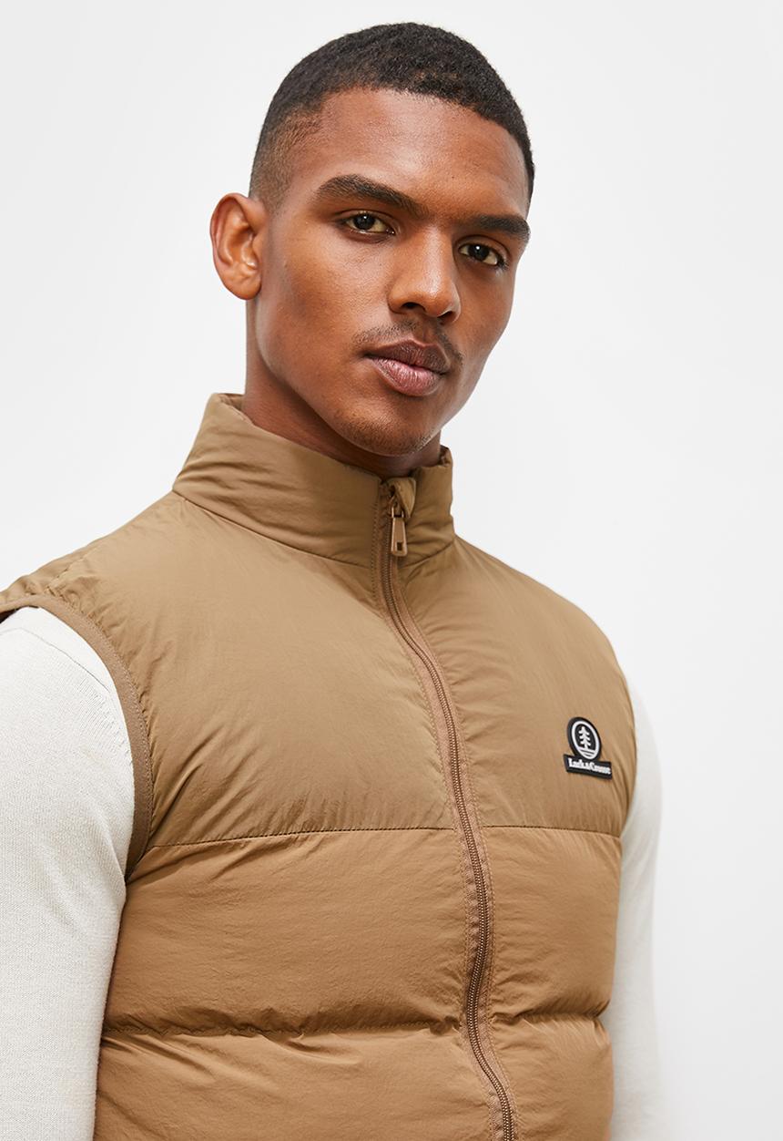 Lark & Crosse - Mason Sleeveless colourblock puffer jacket - taupe