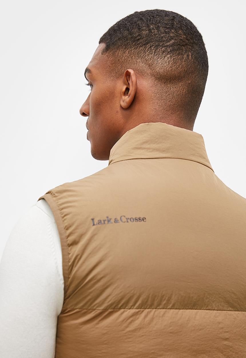 Lark & Crosse - Mason Sleeveless colourblock puffer jacket - taupe