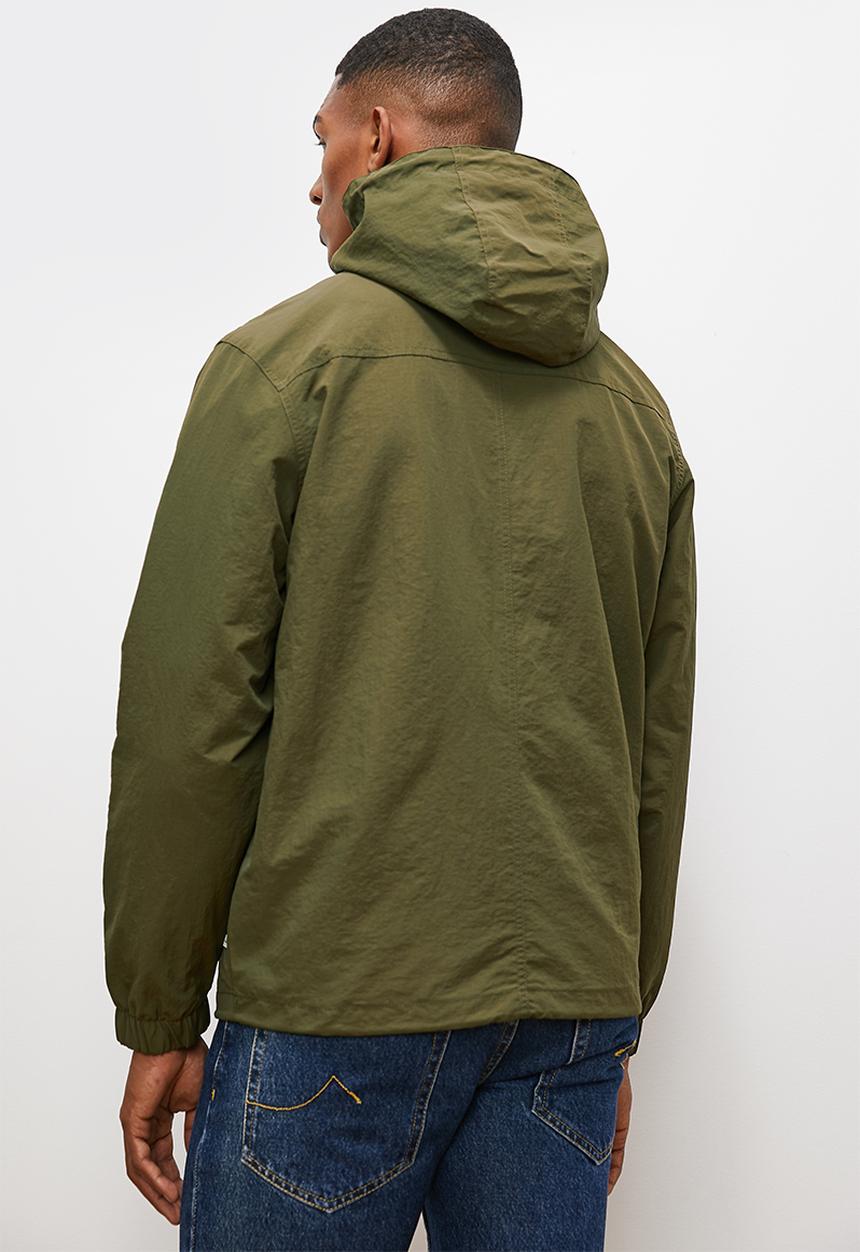 Lark & Crosse - Hooded rib stop poplin 1/4 zip pullover lightweight jacket - khaki