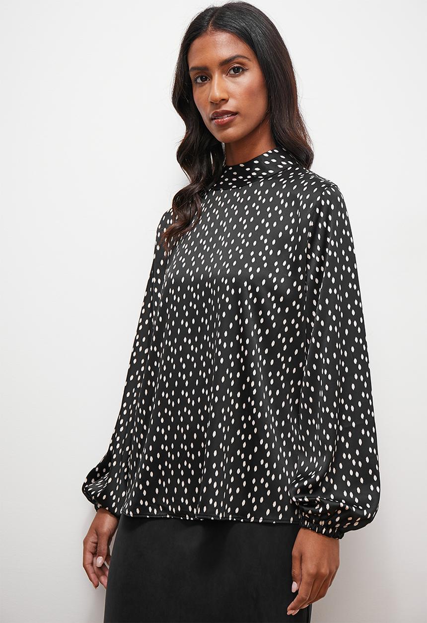 Superbalist - High neck balloon sleeve blouse - black & white