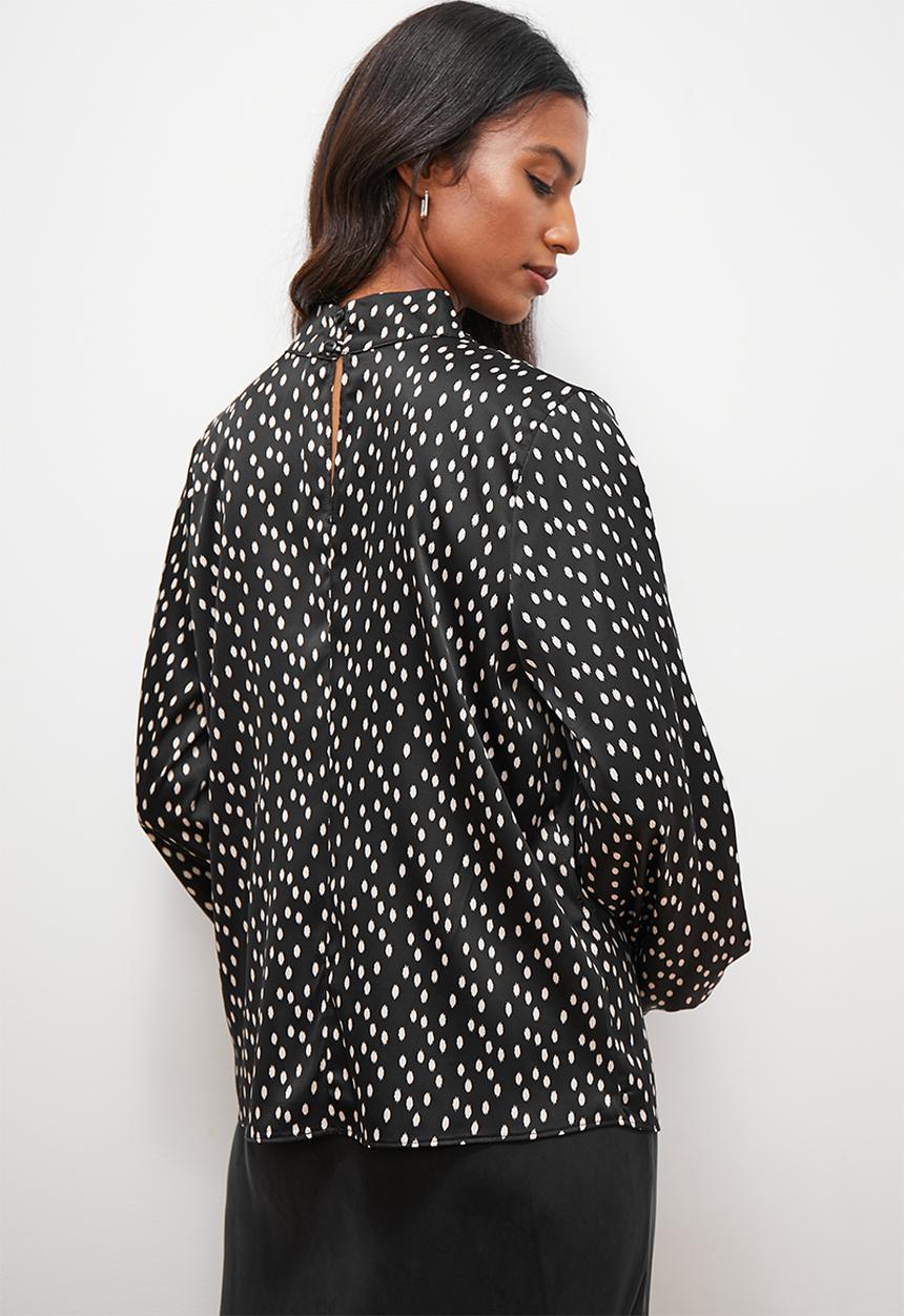 Superbalist - High neck balloon sleeve blouse - black & white