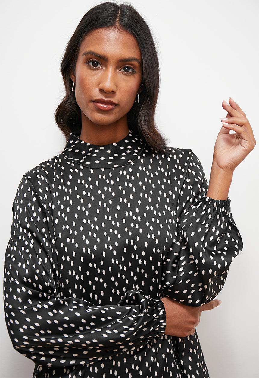 Superbalist - High neck balloon sleeve blouse - black & white