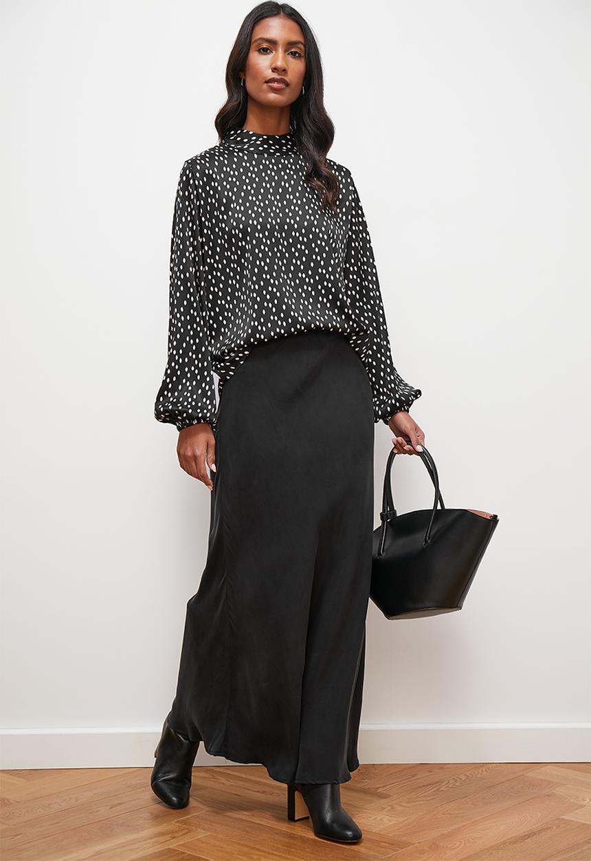 Superbalist - High neck balloon sleeve blouse - black & white
