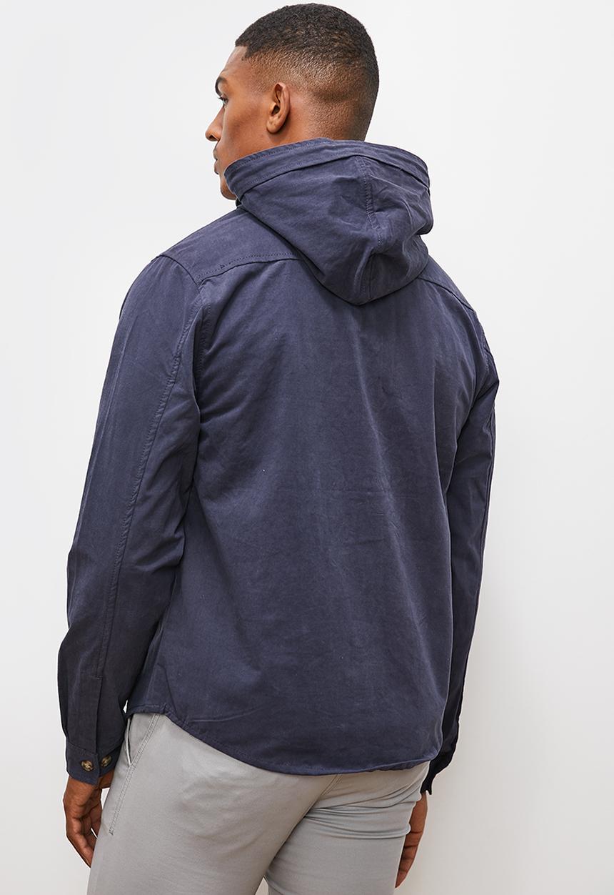 Lark & Crosse - Hooded peached twill shacket - navy