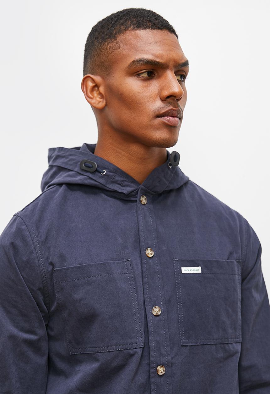 Lark & Crosse - Hooded peached twill shacket - navy