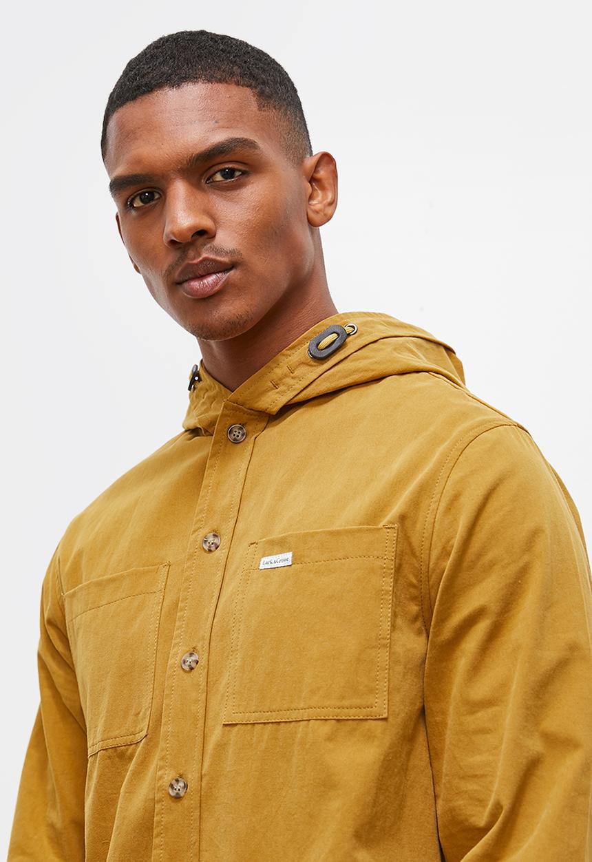 Lark & Crosse - Hooded peached twill shacket - taupe