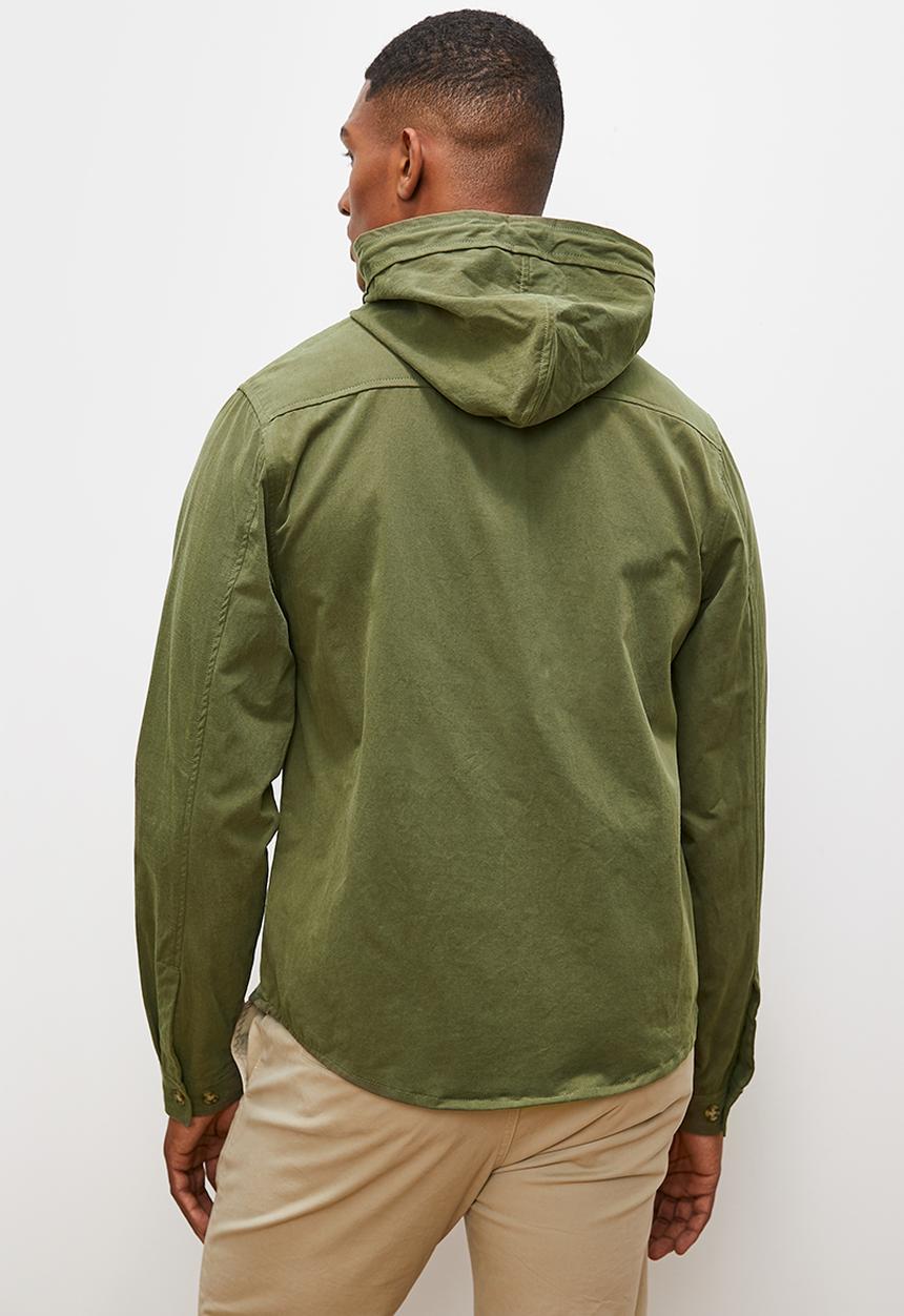 Lark & Crosse - Hooded peached twill shacket - khaki