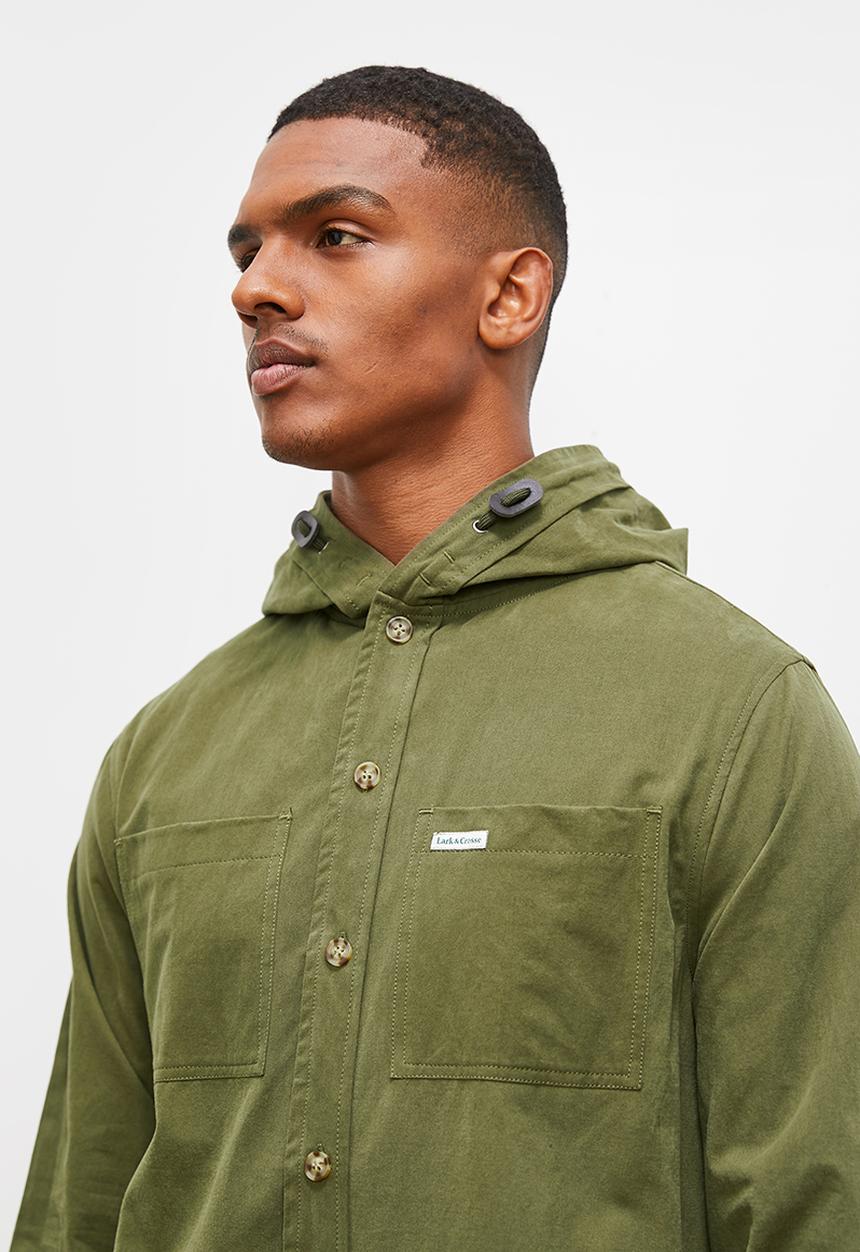 Lark & Crosse - Hooded peached twill shacket - khaki