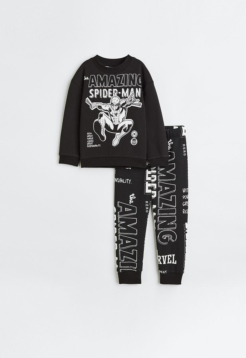 H&M - 2-piece printed sweatshirt set - black/spider-man