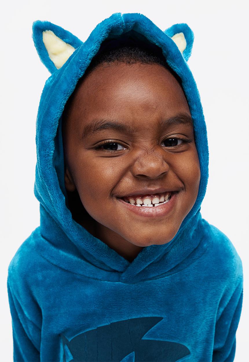 H&M - Printed pile hoodie - blue/sonic the hedgehog