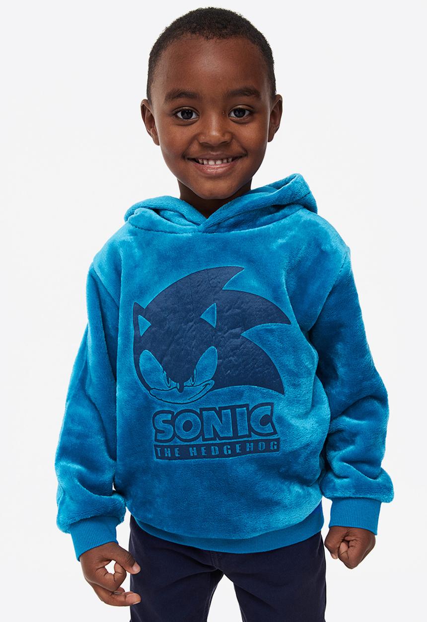 H&M - Printed pile hoodie - blue/sonic the hedgehog