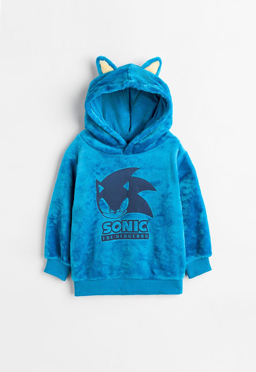 H&M - Printed pile hoodie - blue/sonic the hedgehog