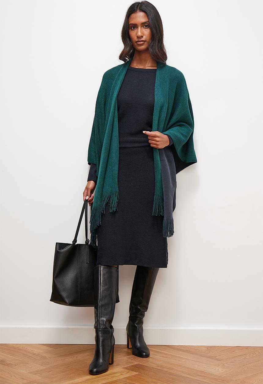 edit - Slash neck bodycon knitwear dress - dark navy