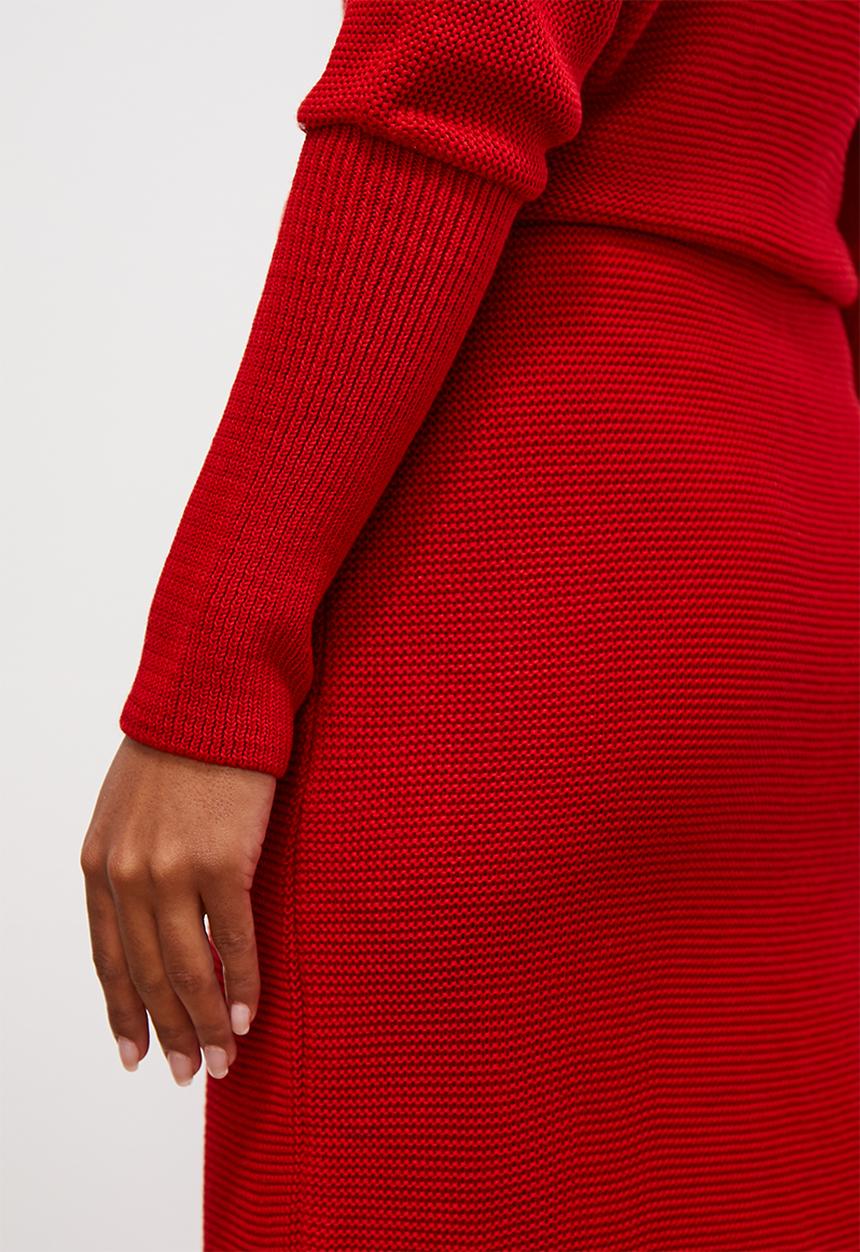edit - Slash neck bodycon knitwear dress - oxblood