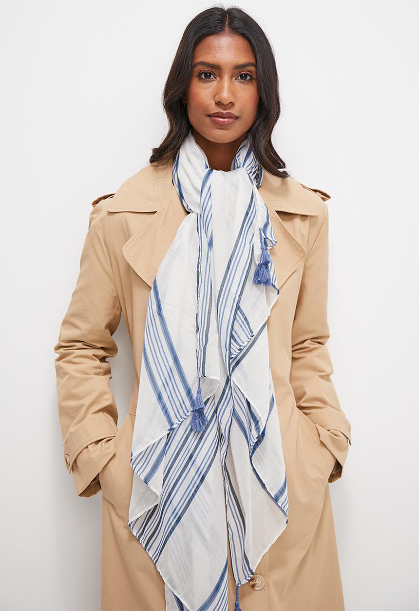 edit - Striped mid weight scarf - blue & white