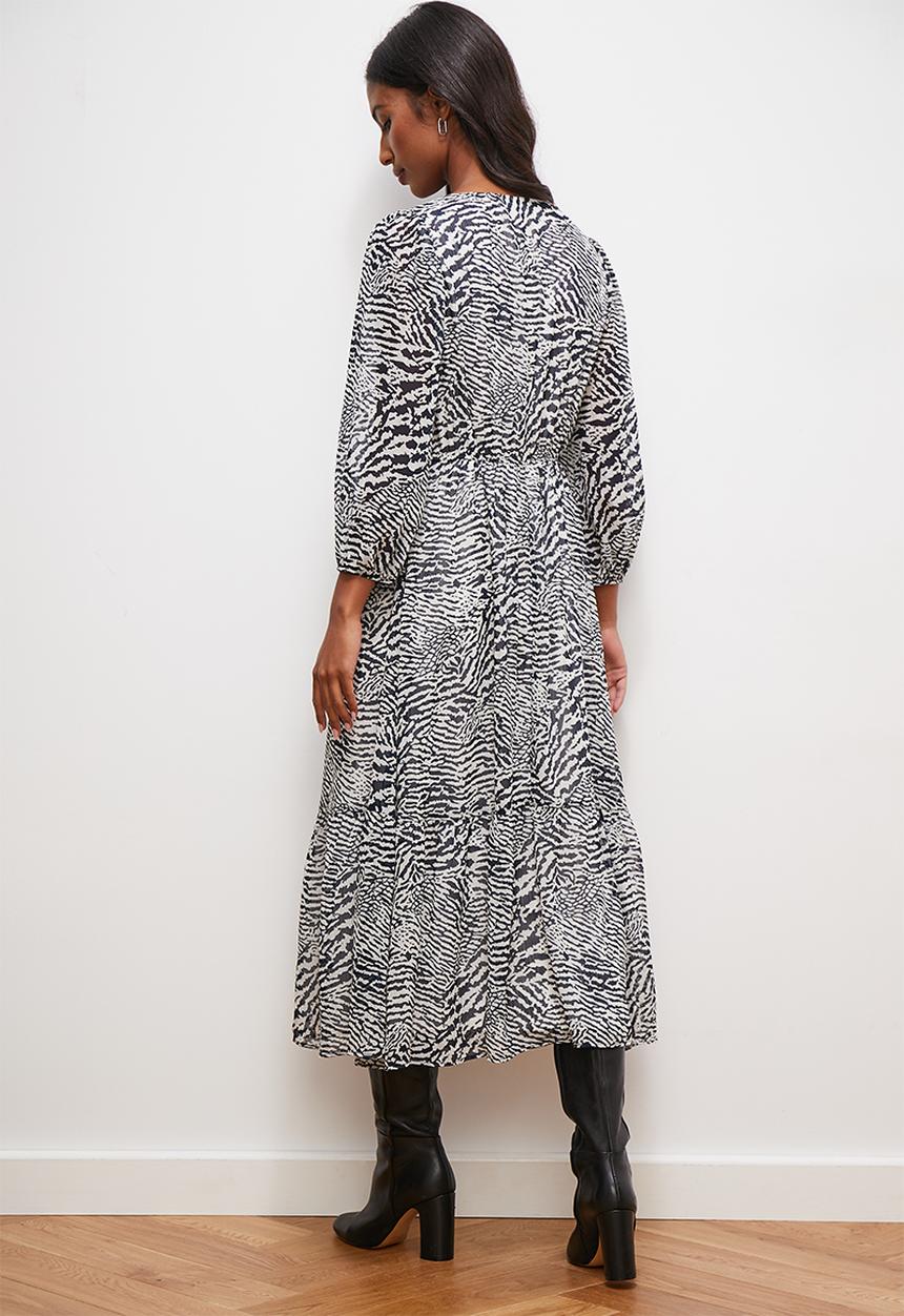 edit - Chiffon fit & flare balloon sleeve midi dress - animal print
