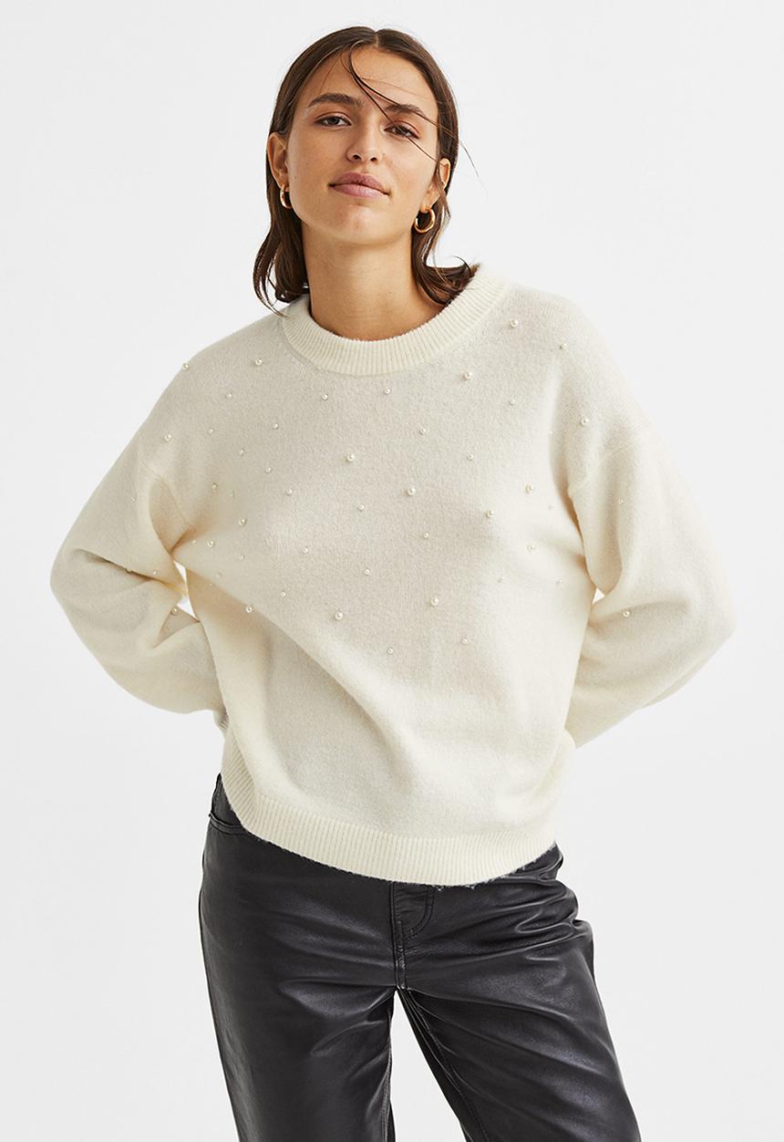 H&M - Beaded jumper - cream/beads