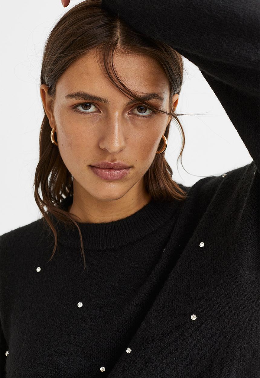 H&M - Beaded jumper - black/rhinestones