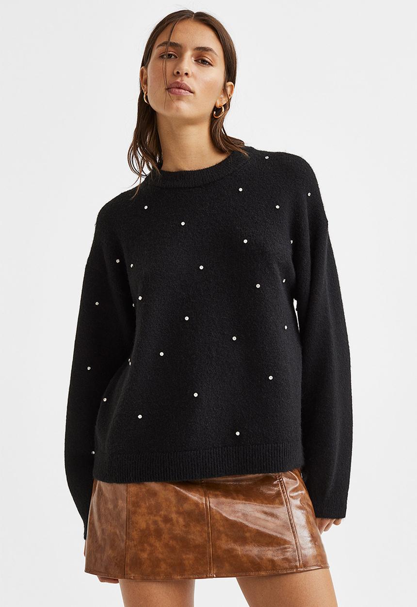 H&M - Beaded jumper - black/rhinestones
