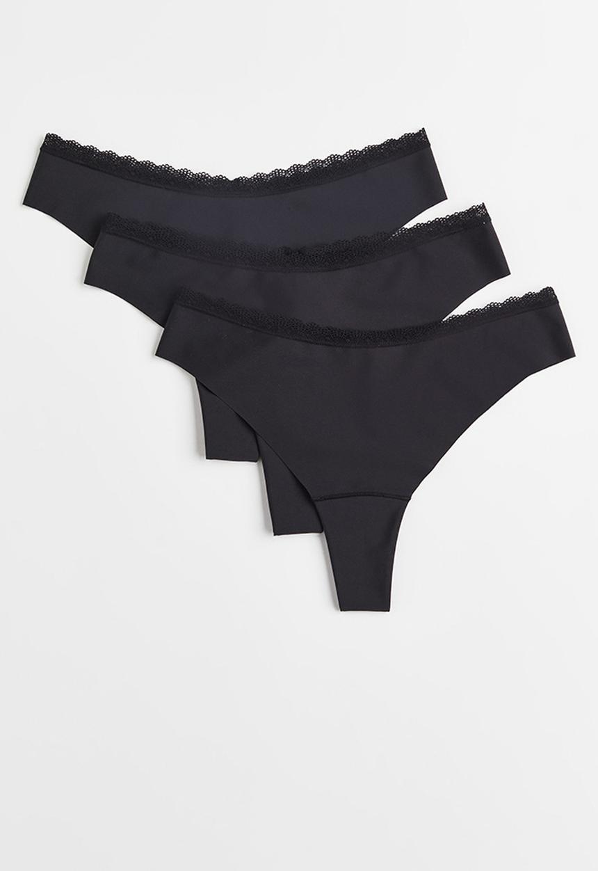 H&M - 3-pack jersey invisible brazilian briefs - black