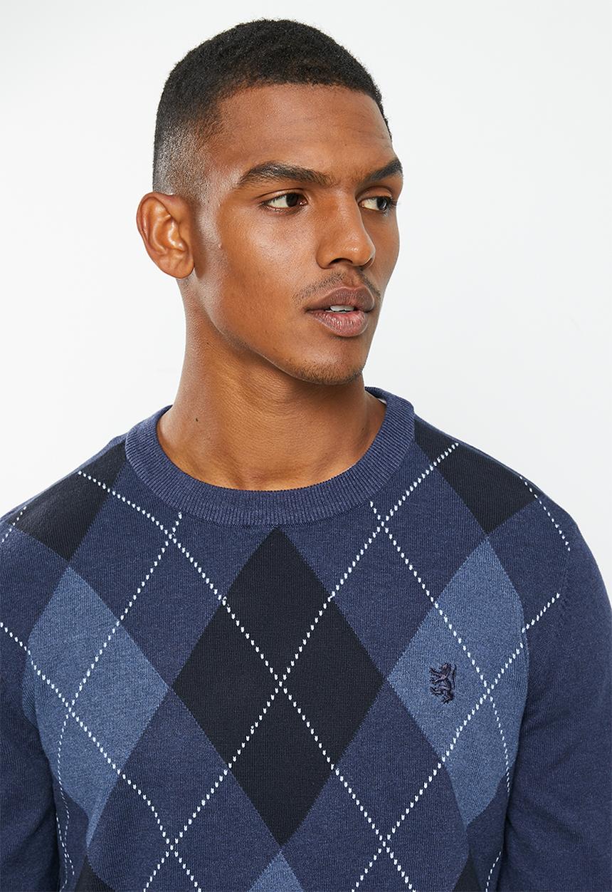 Pringle of Scotland - Long sleeve crew neck argyle - navy