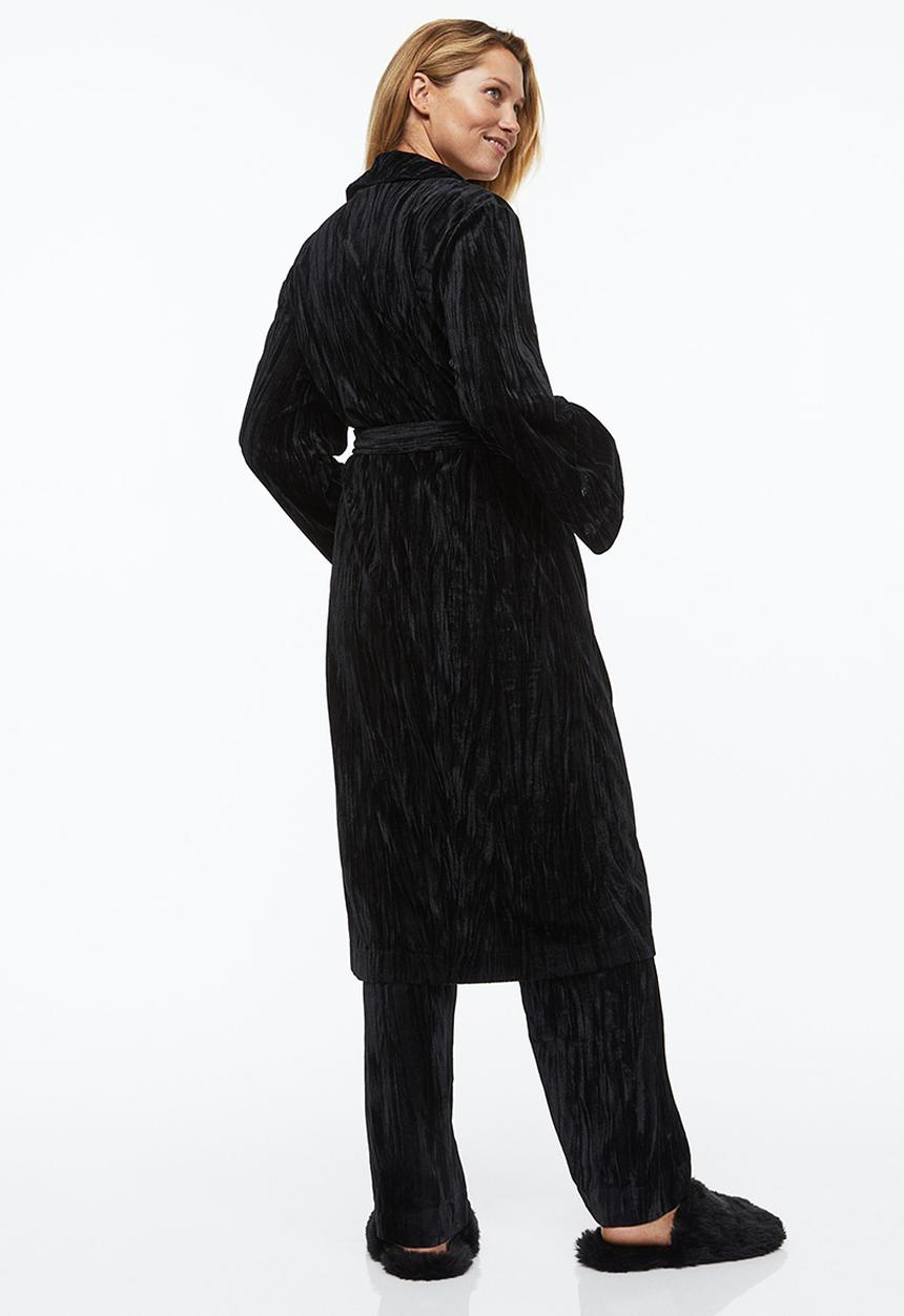 H&M - Velour dressing gown - black