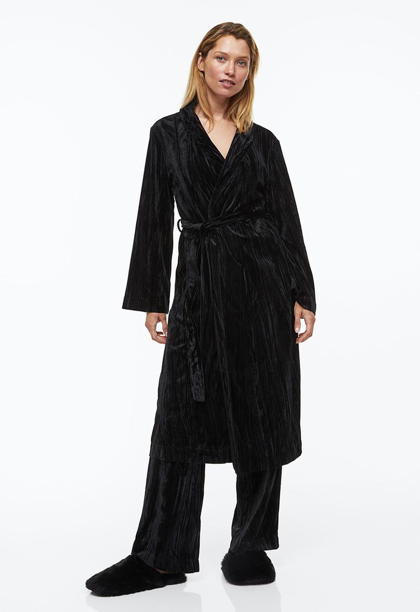 H&M - Velour dressing gown - black