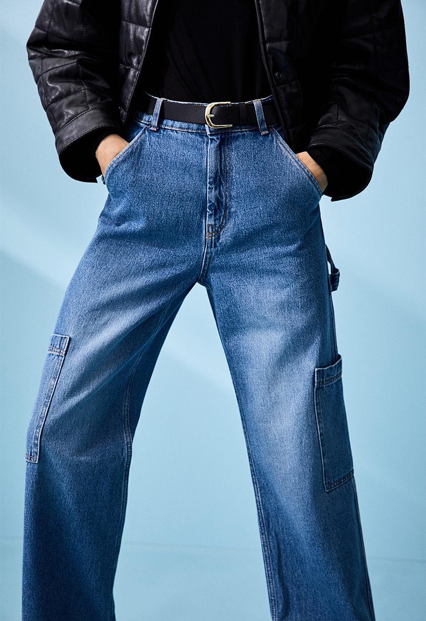 H&M - Wide cargo trousers - denim blue