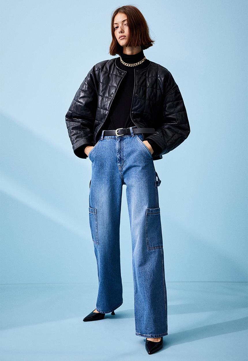 H&M - Wide cargo trousers - denim blue