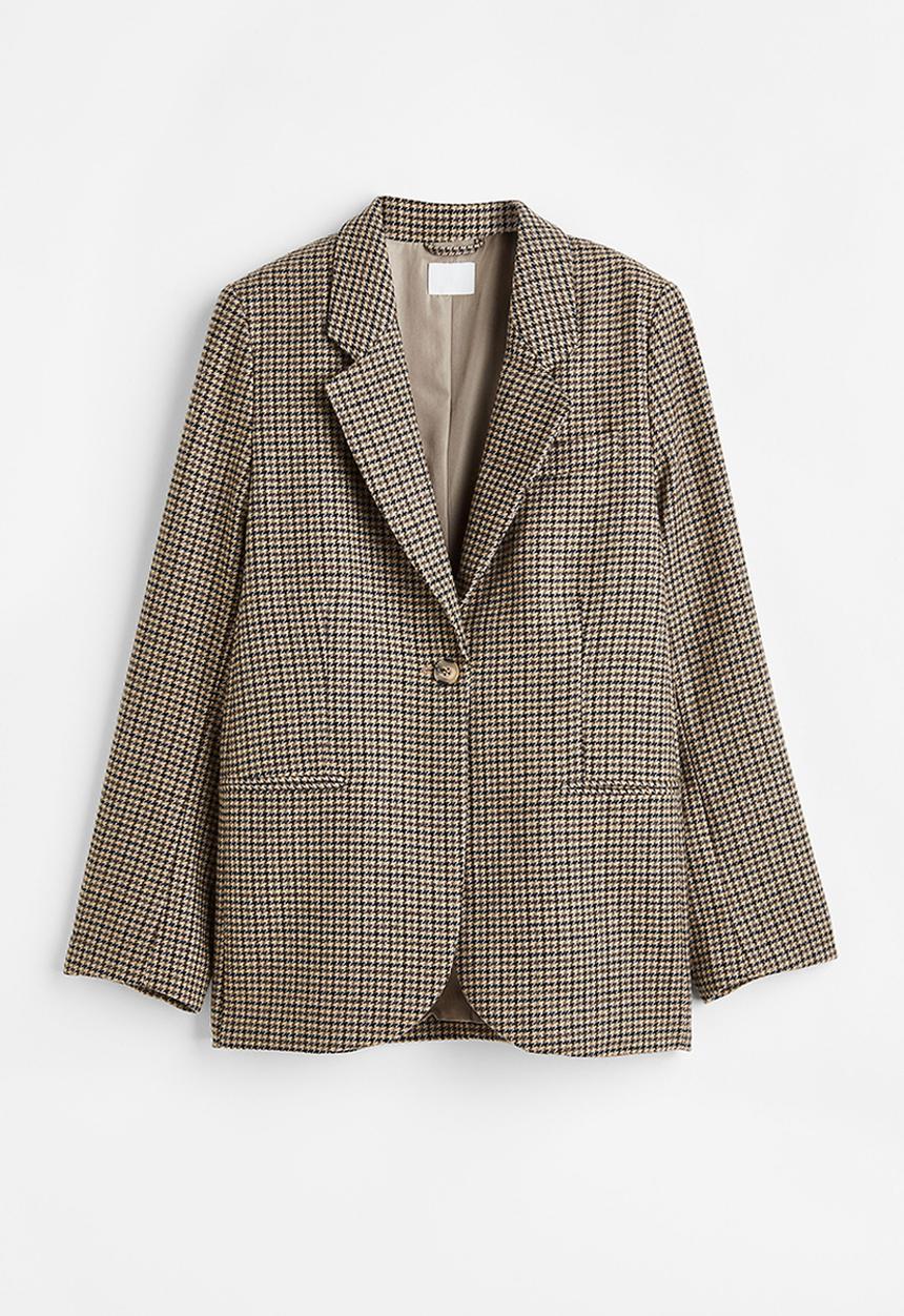 H&M - Single-breasted blazer - light beige/checked