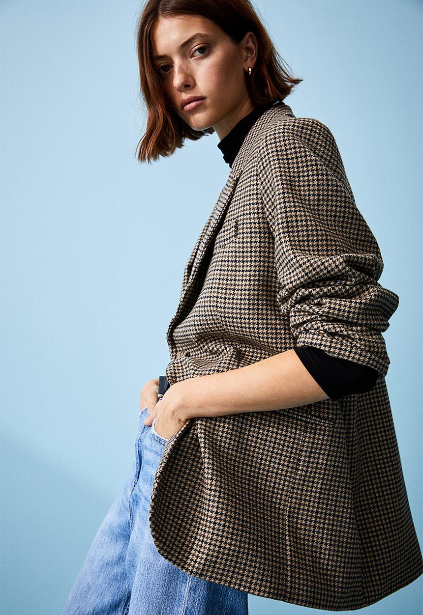 H&M - Single-breasted blazer - light beige/checked