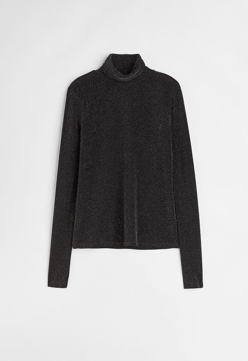 H&M - Polo-neck top - black/glittery