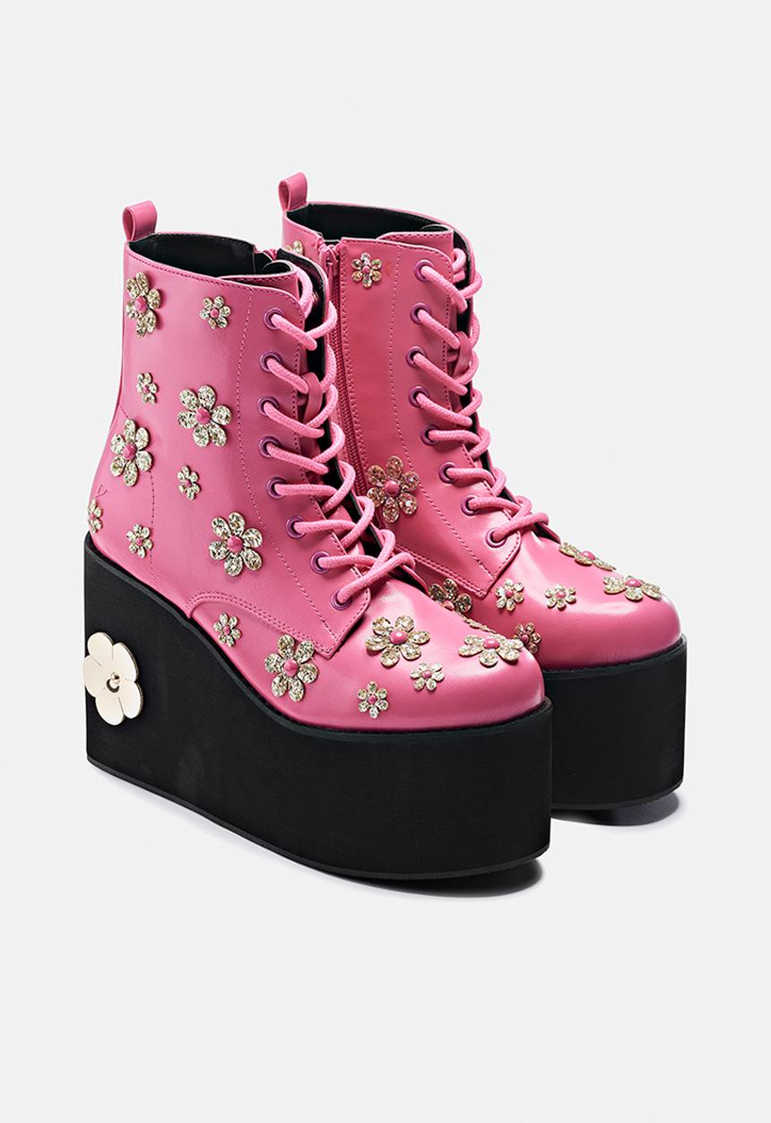 Koi Footwear - Lotus junkie flatform boot - pink flowers