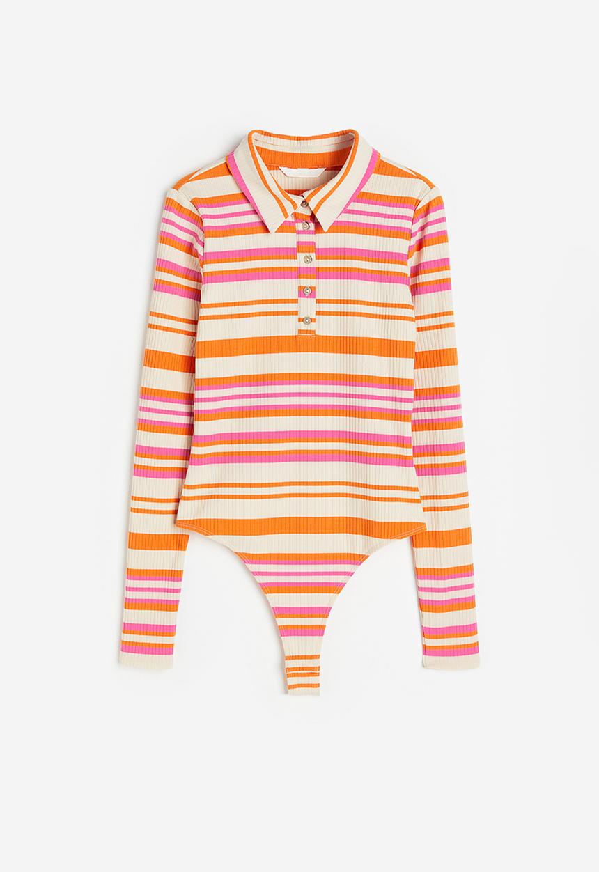H&M - Ribbed jersey body - pink/striped
