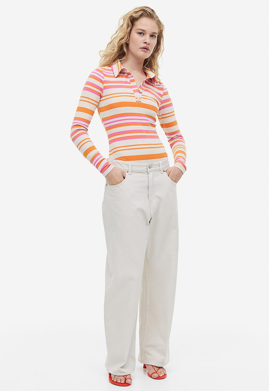 H&M - Ribbed jersey body - pink/striped