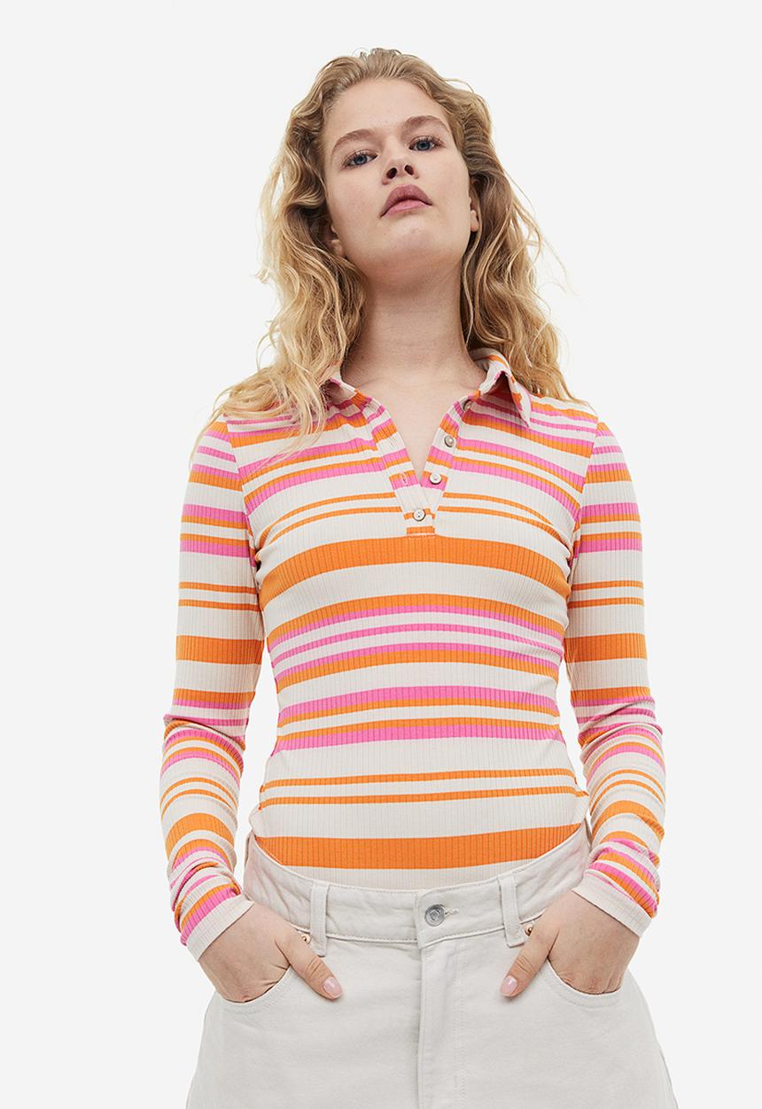 H&M - Ribbed jersey body - pink/striped