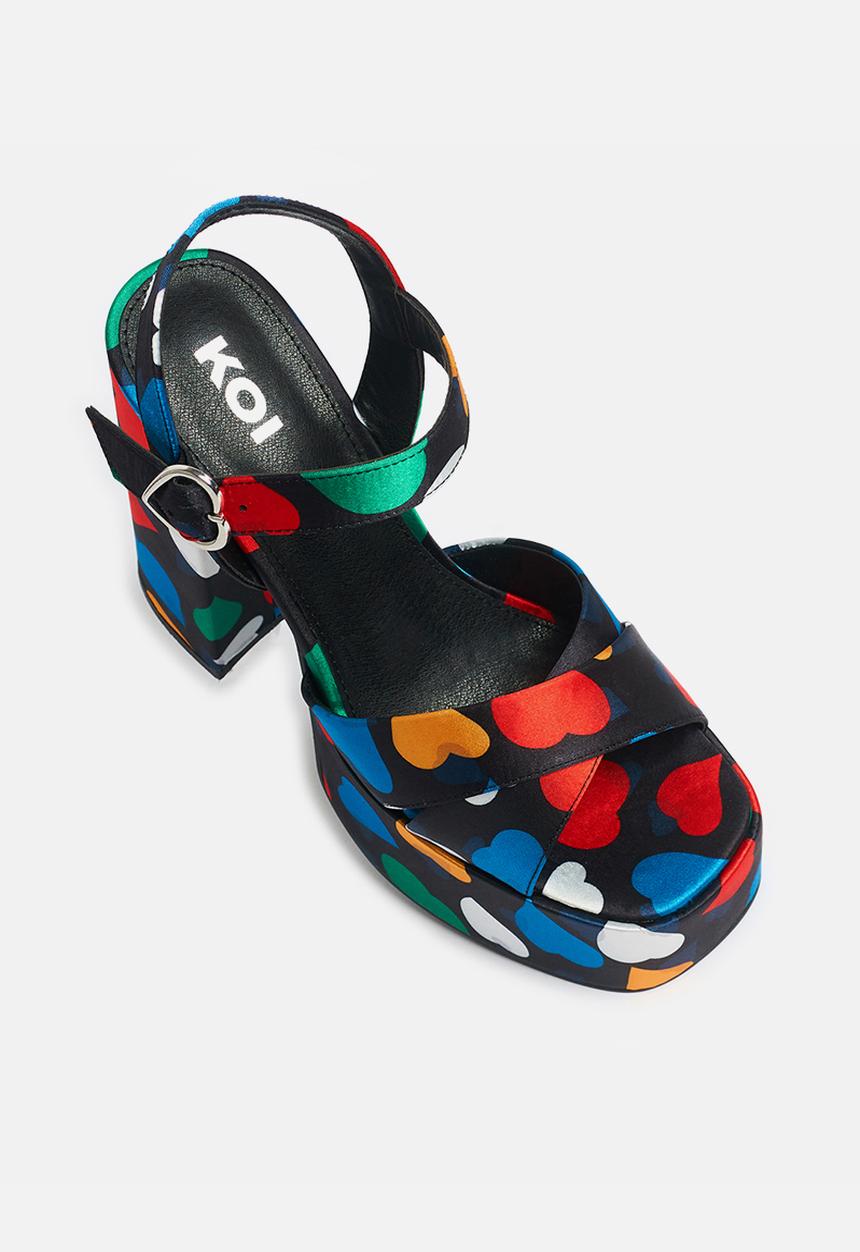 Koi Footwear - Sugar pocket platform heel - black/multi hearts