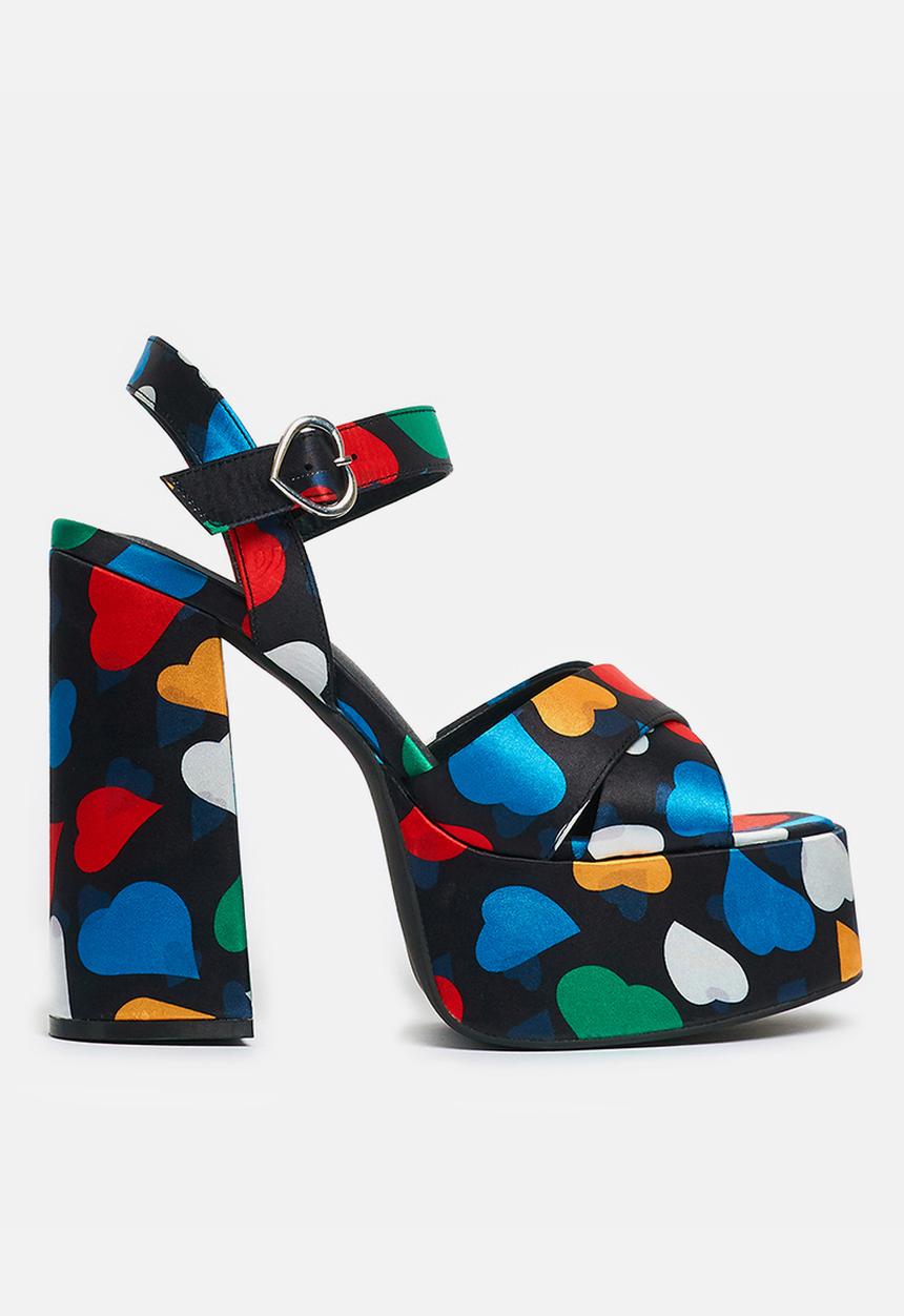 Koi Footwear - Sugar pocket platform heel - black/multi hearts