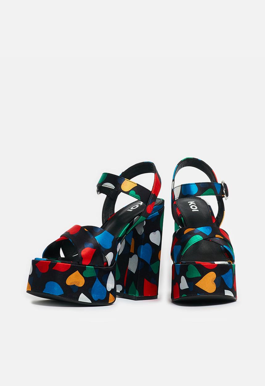 Koi Footwear - Sugar pocket platform heel - black/multi hearts