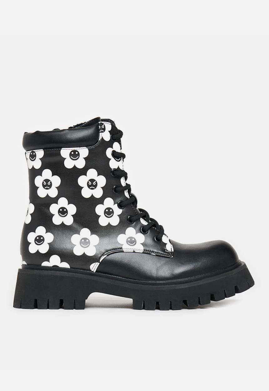 Koi Footwear - Absent presence lace up boot - black flowers