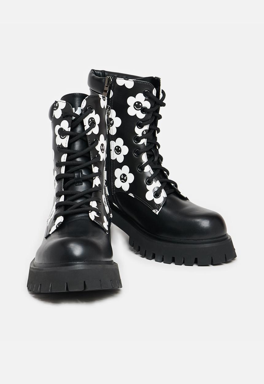 Koi Footwear - Absent presence lace up boot - black flowers