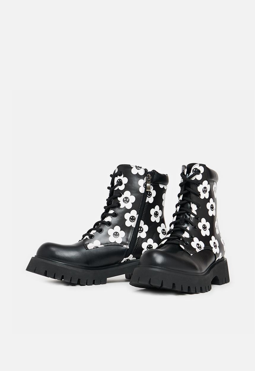 Koi Footwear - Absent presence lace up boot - black flowers